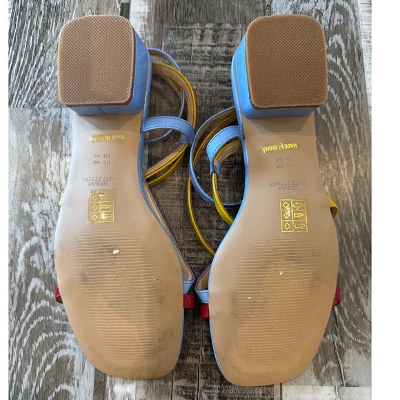 Urban Outfitters Molly Multicolor Strappy Ankle Wrap Heeled Sandals Size 9 - Picture 8 of 9